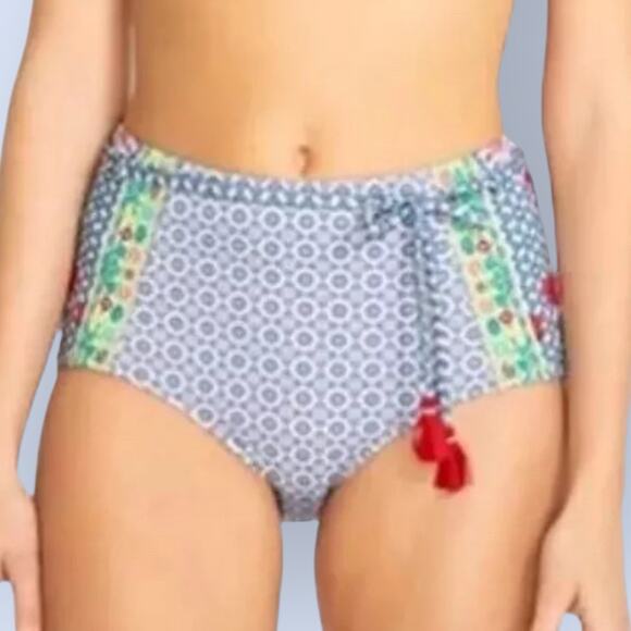 JOHNNY WAS WOMENS BAY BLUE Print HIGH WAIST BIKINI Bottoms SZ S 2 4 $120 NWOT - Picture 12 of 13